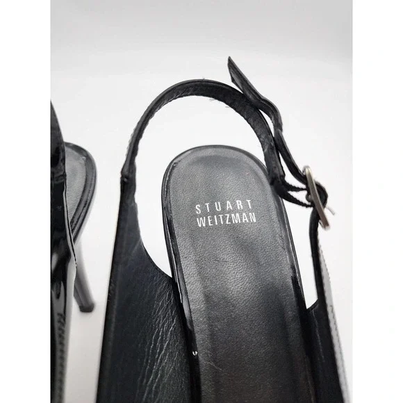 Stuart Weitzman Black Patent Leather Peep Toes Strappy Heels Women's Size 9.5 M - Picture 12 of 15